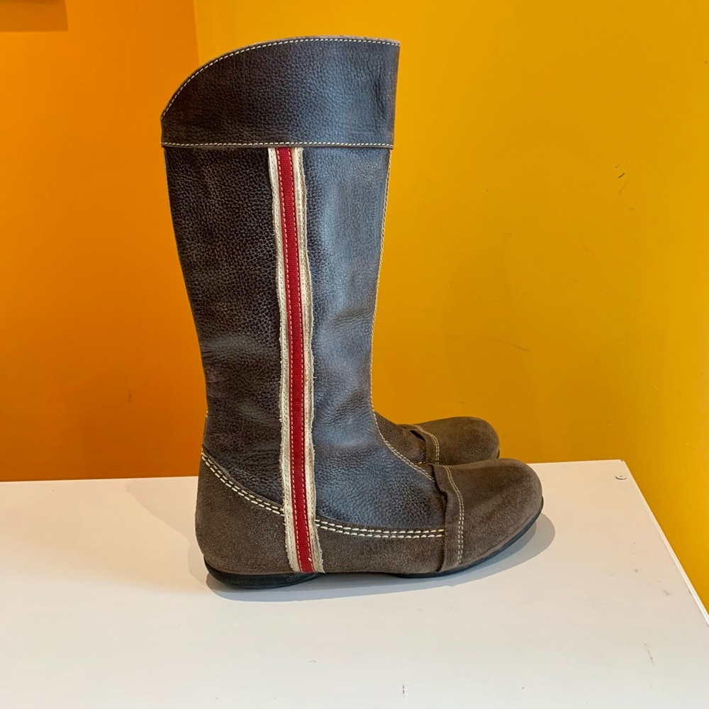 Blackstone black leather white powder 3/4 zip mid calf high women’s 36